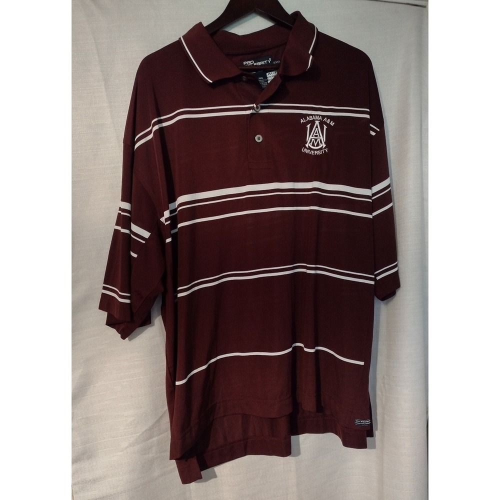 Alabama A&M University Men's 3XL Maroon White Striped Collared Polo Shirt